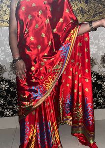 Red crepe saree