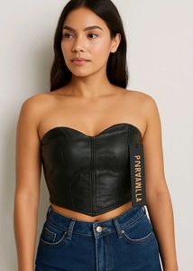Faux Leather Top Black