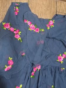 Blue Floral Midi Length Frock