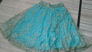 sky-blue lehnga choli with dupatta