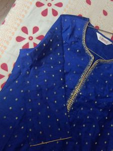Blue kurti with gold polka dots