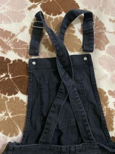 Black Short Dungaree With Pocket &amp; Button At Side