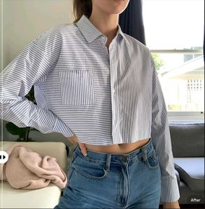 New with tag Pinterest Striped Cropped Shirt