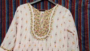 Embroidered Print Long Sleeve Flowy Gown
