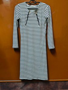 Women&#39;s Long Sleeve Striped Boat Neck Dress