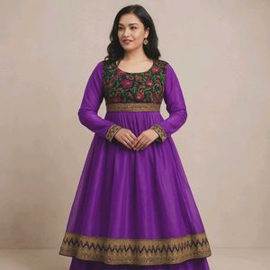 Embroidered Net Dress 👗 Violet To Purple 💜