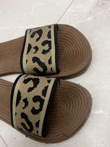 Leopard Print Woven Slides