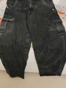 Black Denim Cargo Pants