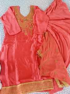 Elegant Satin  Peach Suit Set