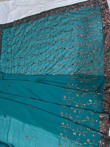 Emerald Green Floral Embroidered Saree