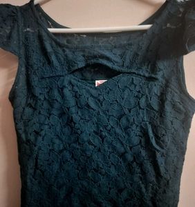 Teal Blue Lace Fit and Flare Dress