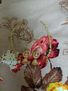 Rose Gold Jhumka Earrings &amp; Hair Chain Set
