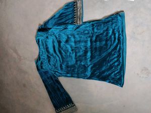 Women Velvet Kurti With Bell Sleeves
