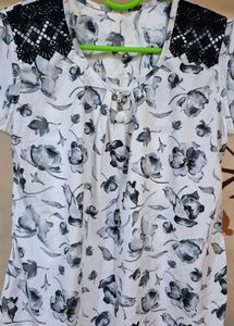 Floral Print Top with Lace Detail