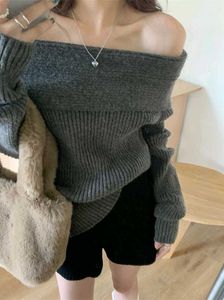 Gray Off-Shoulder Knit Top