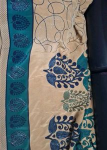 Elegant Beige &amp; Green Saree with Blouse