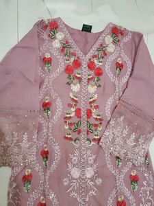 Stitched Pakistani Nude Pink Full Worked Suit