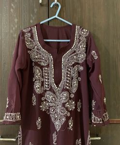 New Mirror Work Chikankari Kurti With Inner