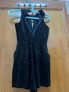 Black Sparkly Velvet Playsuit