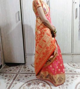 Elegant Ethnic Saree orange with light pink colour