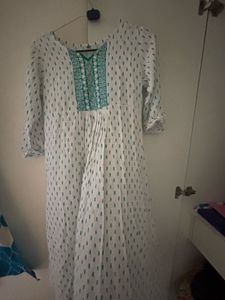 White & Green Print Dress