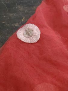 Red Net Dupatta with Floral Details