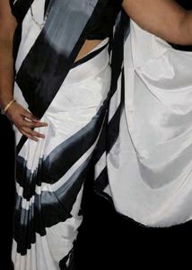 satin Stylish Black &amp; White Saree