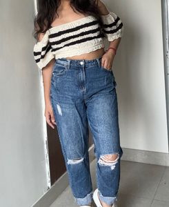 High Waisted Blue Ripped Jeans
