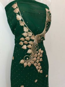 Green Embroidered Kurta dress material without dup