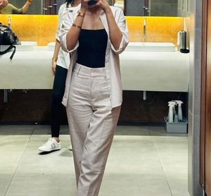 Beige Cropped Linen Pants