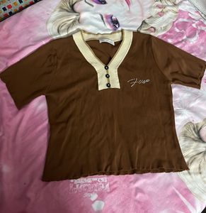 Cute Brown V-Neck Top