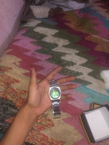 Stylish Silver Watch  And One Golden Chain Free