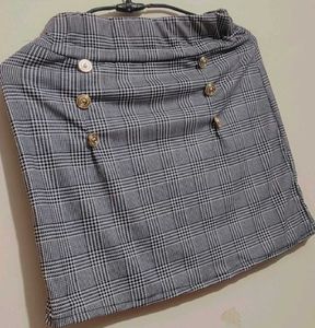 Grey Black Check Printed Skirt For 6- 8 Year Girl