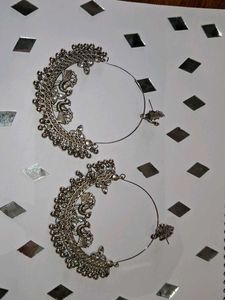 Boho Silver Jhumka Earrings With Free Broch