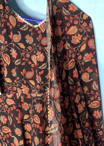 Black Flowers Anarkali Set