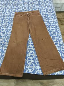 Brown Ripped Wide Leg Jeans
