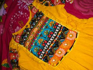 Yellow Printed Anarkali Kurta
