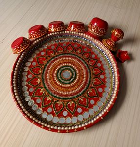 Heavy Decoration Stainless Steel Pooja Thali