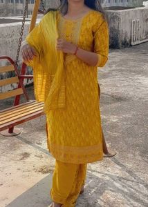 Yellow Kurta With Pant And Dupatta