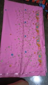 Pink Embroidery Design Saree