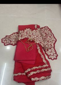 Red Embroidered Saree with Blouse