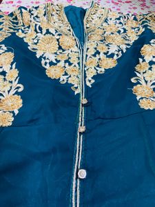 peacock green color gown dress with pants … front