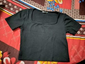 Zara Black Square Neck Top
