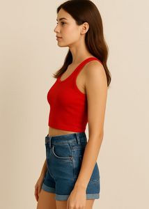 Bold Red Ribbed Crop Tank Top – Sleek &amp; Stylish