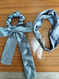 Blue Satin Headband & Scrunchie Set