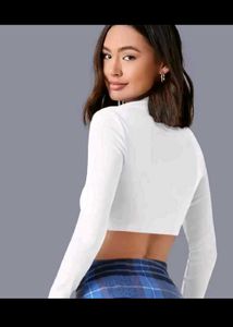 White Full Sleeve Crop Top