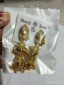 Gold Plated  Double Layerd Jhumka Earring Just Look Like A Gold