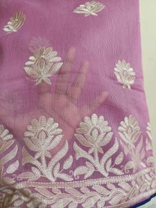 Pinkish With White Embroidery Flower Saree