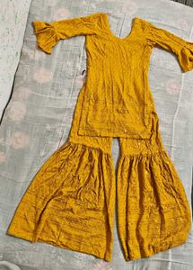 Mustard Sharara Suit Fully Embroidered
