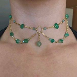 Green Beaded Layered Choker Necklace
